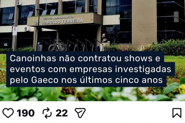 Foto: print mostra publica&ccedil;&atilde;o oficial da Prefeitura de Canoinhas com coment&aacute;rios desabilitados. 