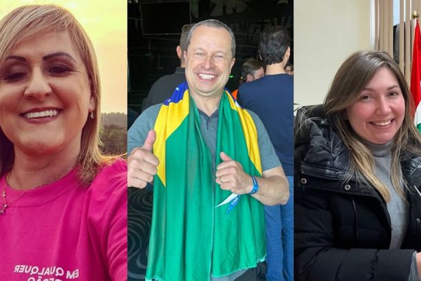 Foto: Da esquerda para a direita, Mozara Chadeck, Robson Calixto e Juliana Maciel, candidatos a deputado estadual por Canoinhas nas elei&ccedil;&otilde;es de 2026
