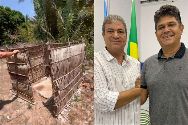 Banheiro feito de palha, Jales Moura e Fl&aacute;vio Furtado