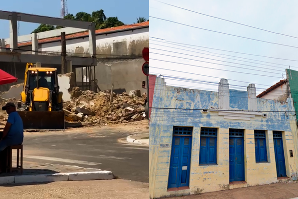Fachada da antiga Uni&atilde;o Art&iacute;stica sendo demolida