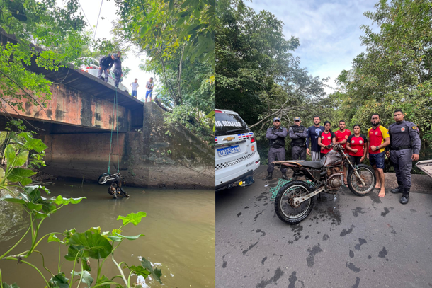 Motocicleta recuperada de dentro de riacho em Coelho Neto