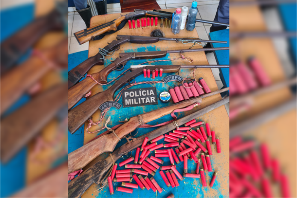 Armas e muni&ccedil;&otilde;es apreendidas pela Pol&iacute;cia Militar