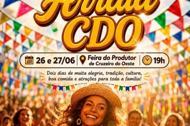 Bandeirinhas coloridas, m&uacute;sica, comidas t&iacute;picas e muita anima&ccedil;&atilde;o: a 2&ordf; edi&ccedil;&atilde;o do Arrai&aacute; CDO promete transformar a Feira do Produtor em um verdadeiro palco de celebra&ccedil;&atilde;o da cultura junina nos dias 26 e 27 de junho.