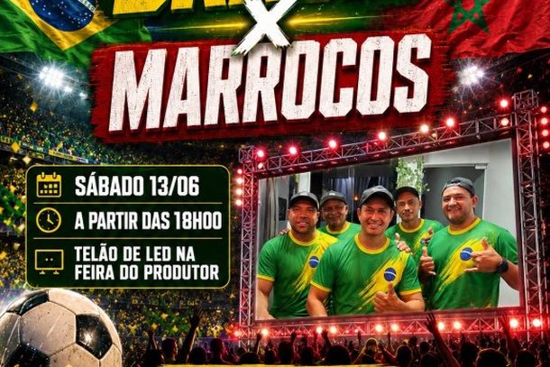 Cruzeiro do Oeste ter&aacute; transmiss&atilde;o do jogo Brasil x Marrocos em tel&atilde;o de LED, com apresenta&ccedil;&atilde;o cultural no intervalo e show do Amigos do Samba ap&oacute;s a partida.