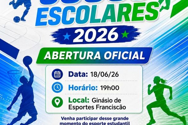 Abertura oficial dos Jogos Escolares 2026 acontece no dia 18 de junho, &agrave;s 19h, no Gin&aacute;sio Francisc&atilde;o, em Cruzeiro do Oeste.