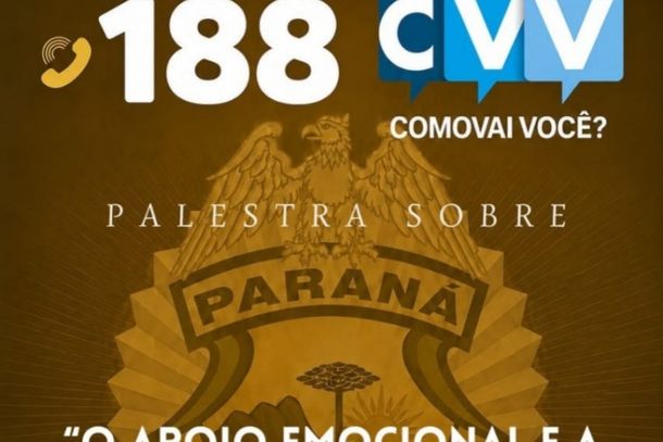 O 7&ordm; BPM convida a comunidade para a palestra "O Apoio Emocional e a Valoriza&ccedil;&atilde;o da Vida", na quinta-feira (6), &agrave;s 14h, no Centro Cultural de Cruzeiro do Oeste. O encontro ser&aacute; conduzido por volunt&aacute;rios do CVV e &eacute; aberto ao p&uacute;blico.