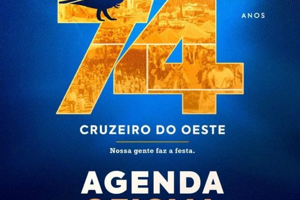 Agosto ser&aacute; de muita festa em Cruzeiro do Oeste. A programa&ccedil;&atilde;o oficial dos 74 anos re&uacute;ne esporte, cultura, empreendedorismo, tradi&ccedil;&atilde;o e grandes eventos para celebrar a hist&oacute;ria e o desenvolvimento do munic&iacute;pio.