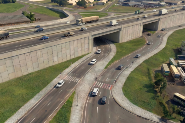 Conceito preliminar do novo Trevo do Charrua mostra a proposta de reabertura da liga&ccedil;&atilde;o entre as regi&otilde;es Norte e Central.