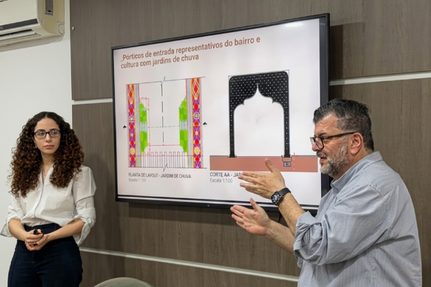Durante o encontro, os arquitetos Kaled e Nibal Barakat detalharam a conceitua&ccedil;&atilde;o do espa&ccedil;o.