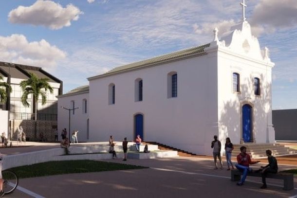 Representa&ccedil;&atilde;o em 3D da proposta para o entorno da Igreja