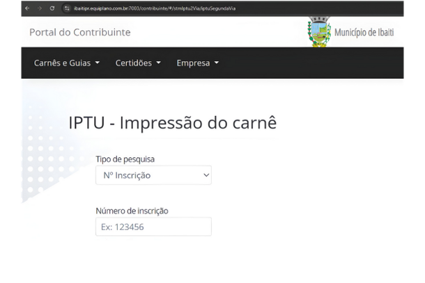 P&aacute;gina oficial do Portal do Contribuinte onde est&aacute; dispon&iacute;vel a emiss&atilde;o do IPTU 2026.