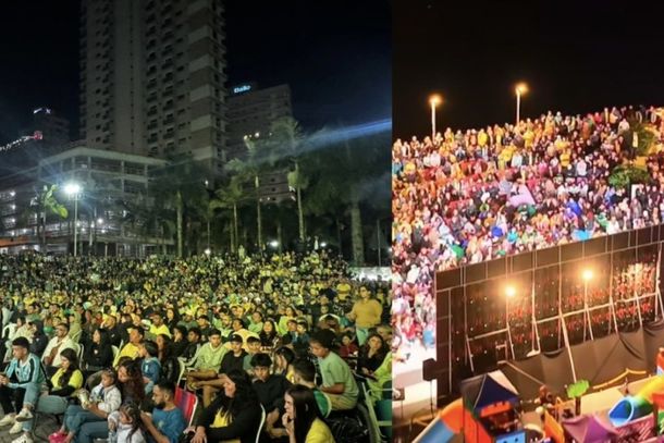 P&iacute;er Oporto e Pra&ccedil;a da Paz re&uacute;nem milhares de pessoas para acompanhar estreia do Brasil na Copa do Mundo