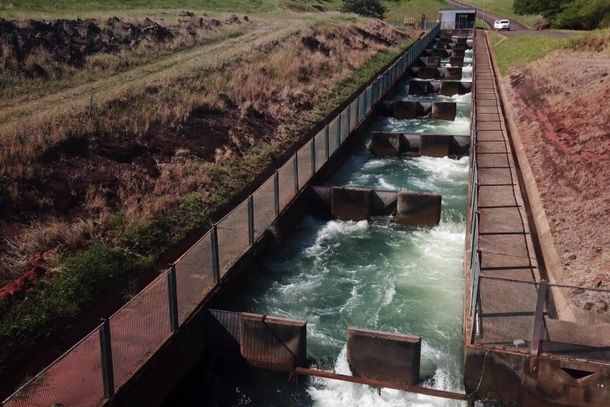 Estrutura de transposi&ccedil;&atilde;o permite que os peixes atravessem a barragem.