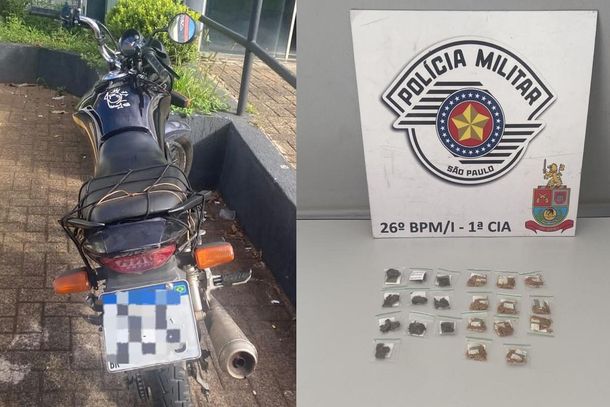 PM apreende drogas ap&oacute;s localizar adolescente que fugiu de moto em Mogi Gua&ccedil;u