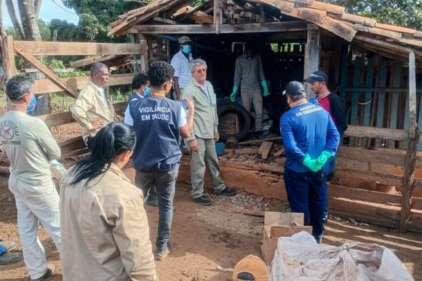 Pesquisa do barbeiro em propriedade rural.