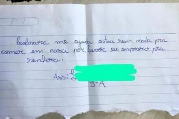 Bilhete foi escrito por um aluno da Escola Estadual Curitiba.