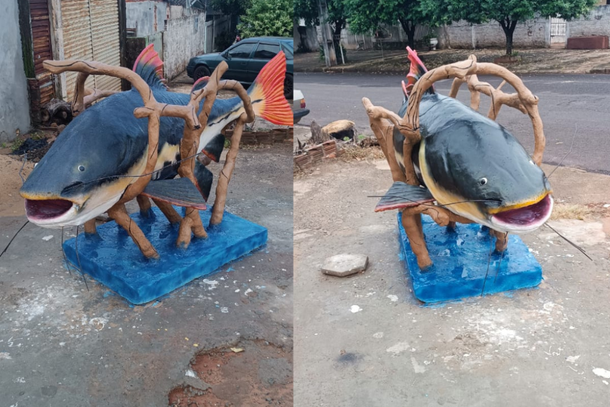  Artista cria escultura de peixe e chama aten&ccedil;&atilde;o de moradores em Paranava&iacute;