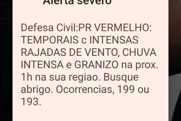 Diante da previs&atilde;o, a orienta&ccedil;&atilde;o &eacute; para que a popula&ccedil;&atilde;o procure abrigo em local seguro durante a tempestade e evite permanecer em &aacute;reas abertas.