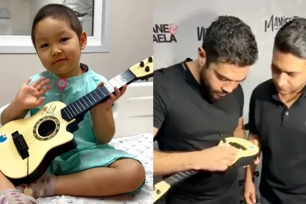 A pequena Maki foi surpreendida com um viol&atilde;o autografado pela dupla sertaneja Henrique e Juliano, em uma a&ccedil;&atilde;o que levou emo&ccedil;&atilde;o, carinho e esperan&ccedil;a para a crian&ccedil;a e sua fam&iacute;lia.