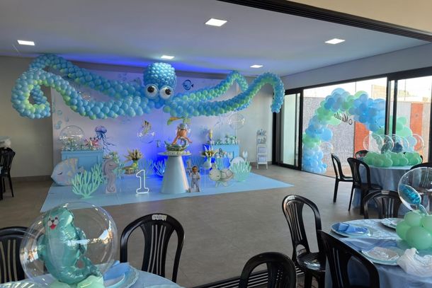  Do fundo do mar para a festa: polvo de bal&otilde;es rouba a cena na decora&ccedil;&atilde;o (Fonte: Reprodu&ccedil;&atilde;o)