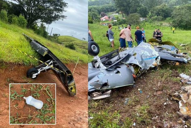 Aeronave teria se desintegrado no ar e j&aacute; caiu aos destro&ccedil;os no pasto 