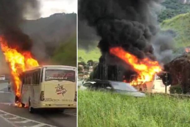 Em pouco tempo o fogo destruiu o &ocirc;nibus totalmente 
