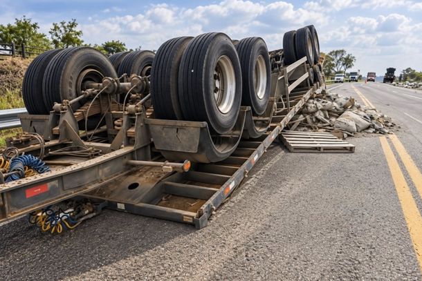 Carreta com 750 sacas de cimento tomba na BR-429, em Seringueiras