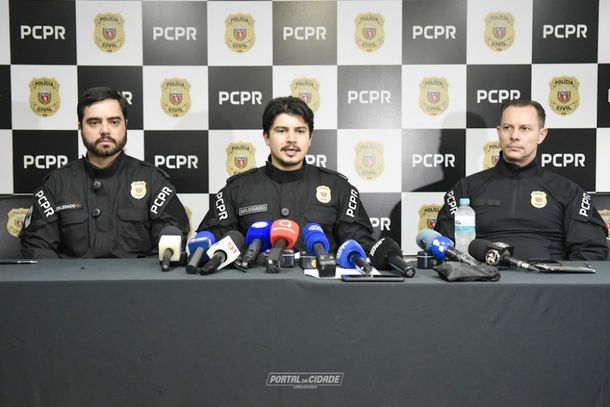 Coletiva foi apresentada pelos delegados Leonardo Martinez, Thiago Andrade e do delegado-chefe Izaias Cordeiro de Lima
