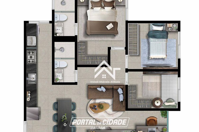 Apartamento &agrave; venda - 69m&sup2; - Atibaia Jardim