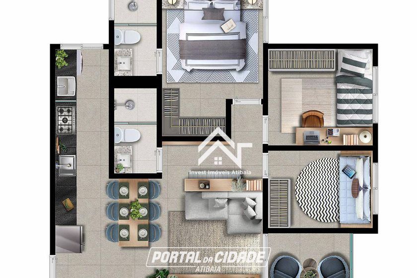 Apartamento &agrave; venda - 69m&sup2; - Atibaia Jardim
