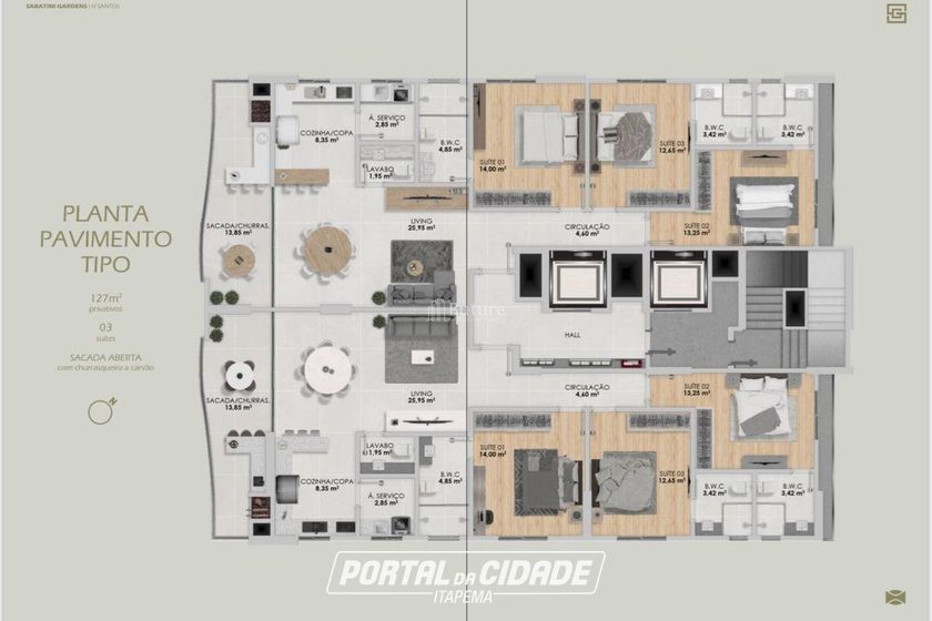 Apartamento &agrave; venda - 127m&sup2; - Meia Praia