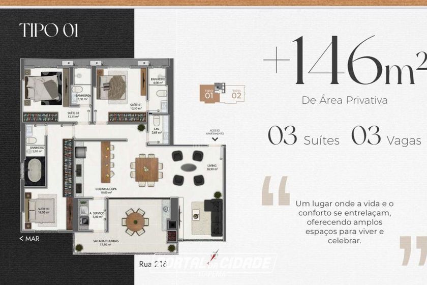 Apartamento &agrave; venda - 146m&sup2; - Meia Praia
