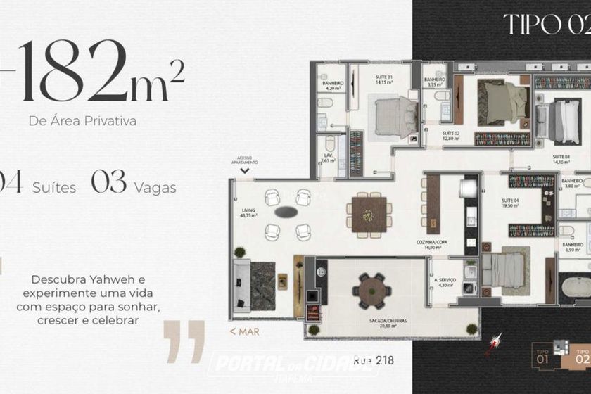 Apartamento &agrave; venda - 146m&sup2; - Meia Praia