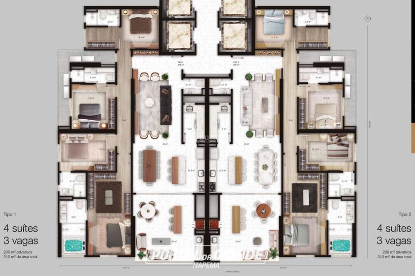 Apartamento &agrave; venda - 206m&sup2; - Centro