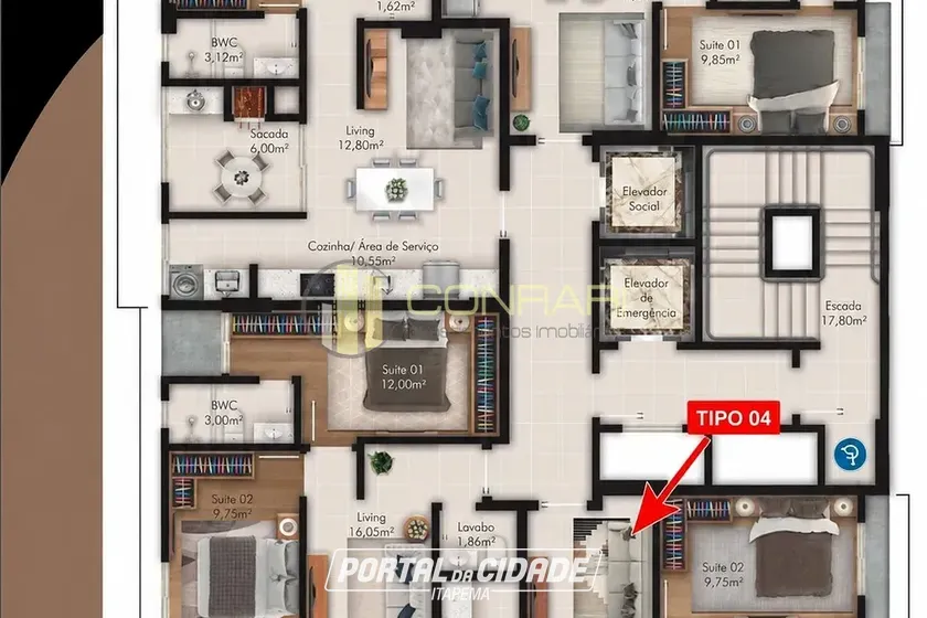 Apartamento &agrave; venda - 65m&sup2; - Morretes