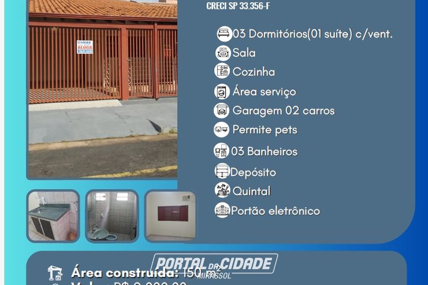 Casa para alugar - 150m&sup2; - Centro
