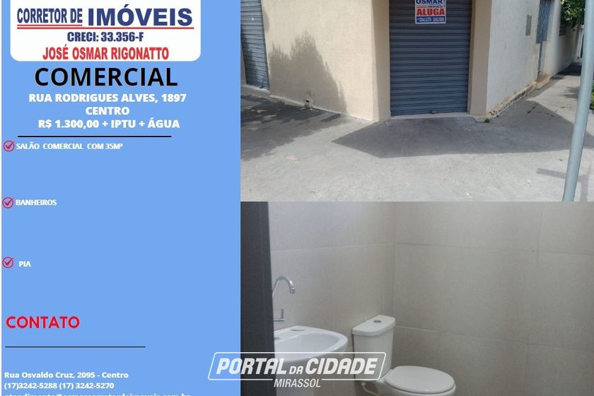 Sal&atilde;o Comercial para alugar - 35m&sup2; - Centro