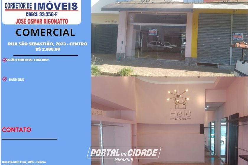 Sal&atilde;o Comercial para alugar - 50m&sup2; - Centro