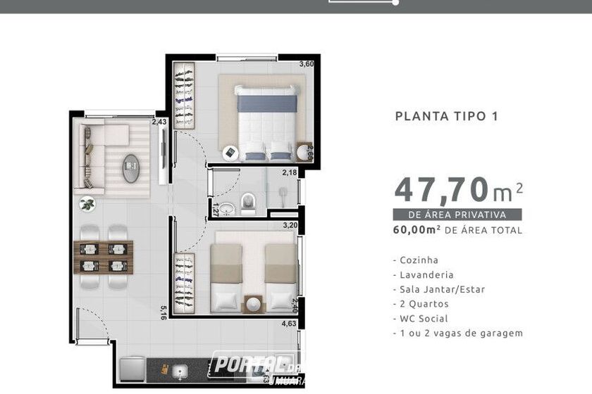 Apartamento &agrave; venda - 60m&sup2; - Porto Madero