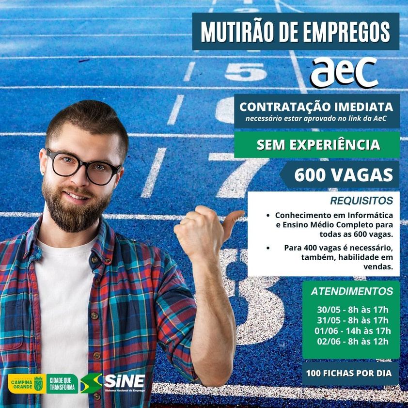 AeC anuncia vagas para contratação imediata