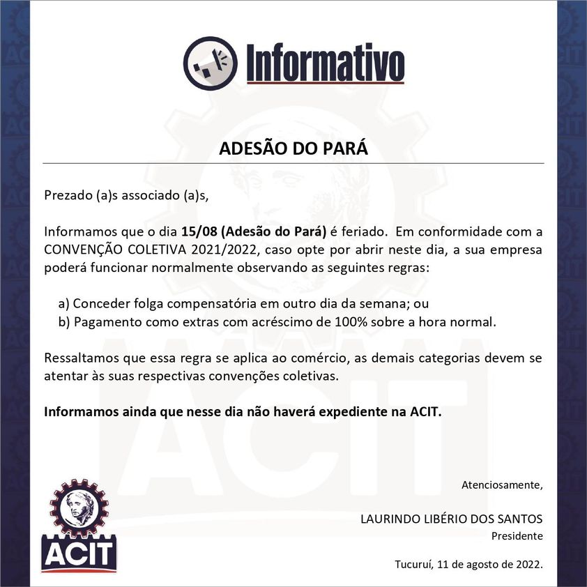 FERIADO MUNICIPAL 15 DE AGOSTO – Sinttec