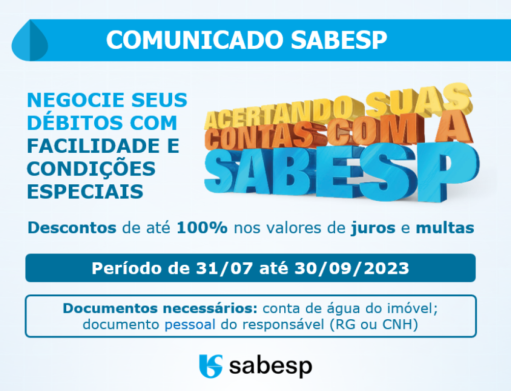 Notícia - Sabesp passa a entregar novo modelo de conta de água aos clientes  - Prefeitura Municipal de Cajati