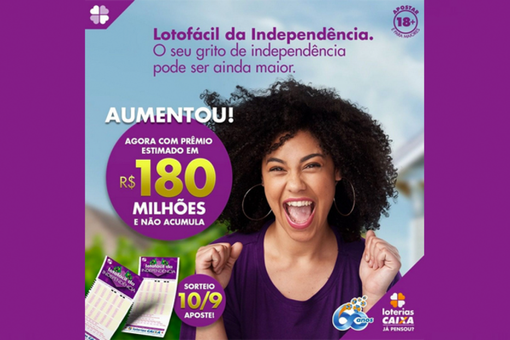 Lotofácil da Independência sorteia R$ 180 milhões. Aposte com 20% off